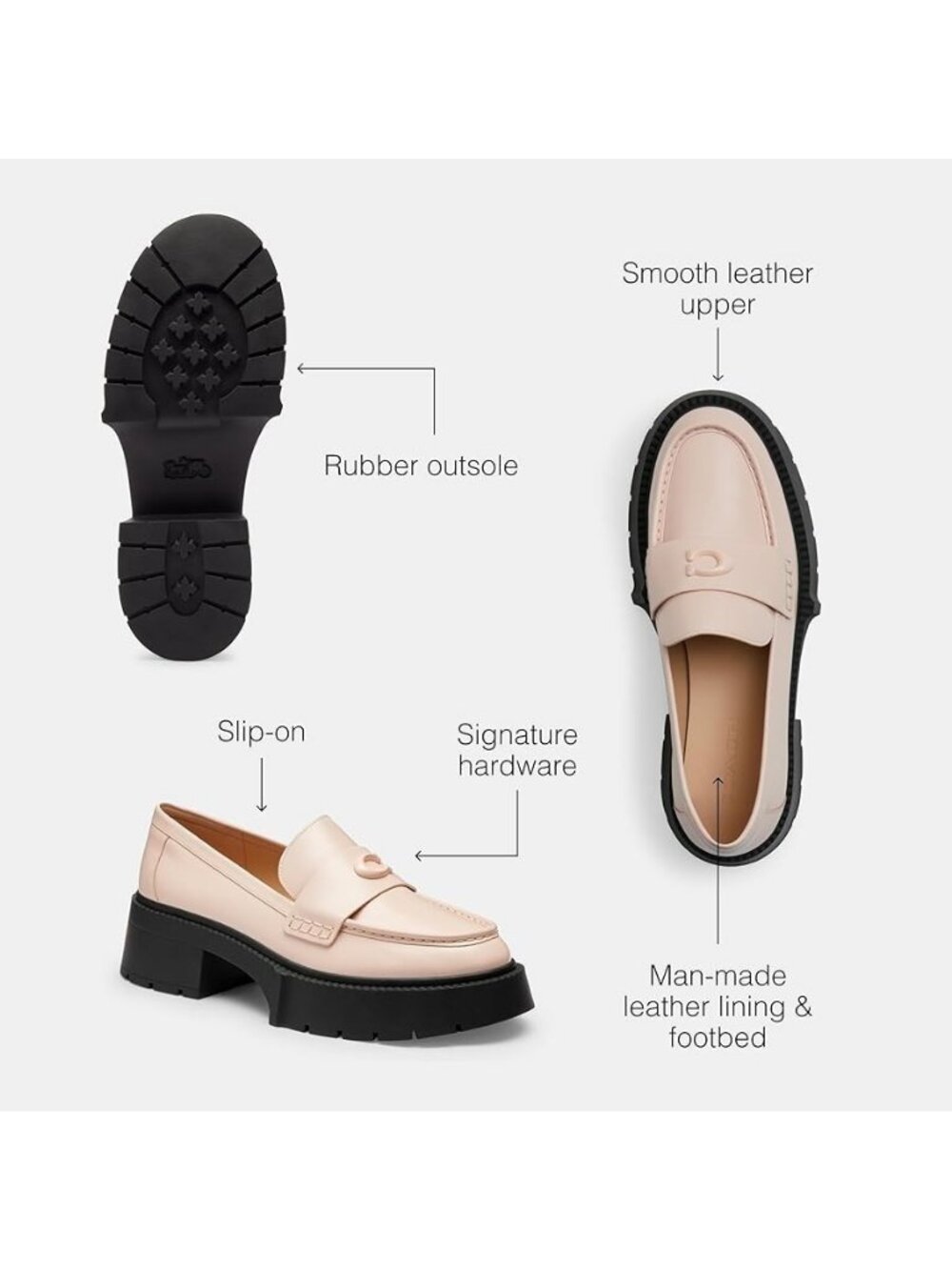 Coach Leah Platform Loafers Women's Size 11 Blush Upper Leather Slip On Chunky - Picture 5 of 5